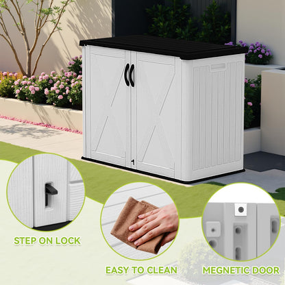 Devoko 26 Cu Ft Plastic Outdoor Storage Shed, Horizontal Resin Storage Cabinet with Lockable Door, Water-Resistant Backyard Storage Box for Garden Patio, White, Shelf Not Included