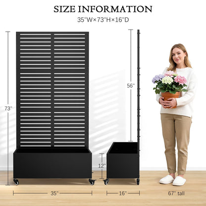 Baotree Metal Raised Garden Planter Bed, 72"x35"x16" Outdoor Planter Box with Trellis and Wheels for Climbing Plants, Vegetables & Vines, Features Drainage Holes and Privacy Screen (Black-Louvered)