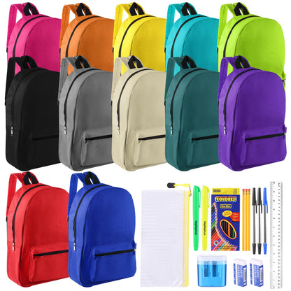 Quuhooki 12 Set Bulk Backpacks with School Supply Kit 17 Inch Book Bags in Bulk and Back to School Supplies Stationery Kit for Kids Boy