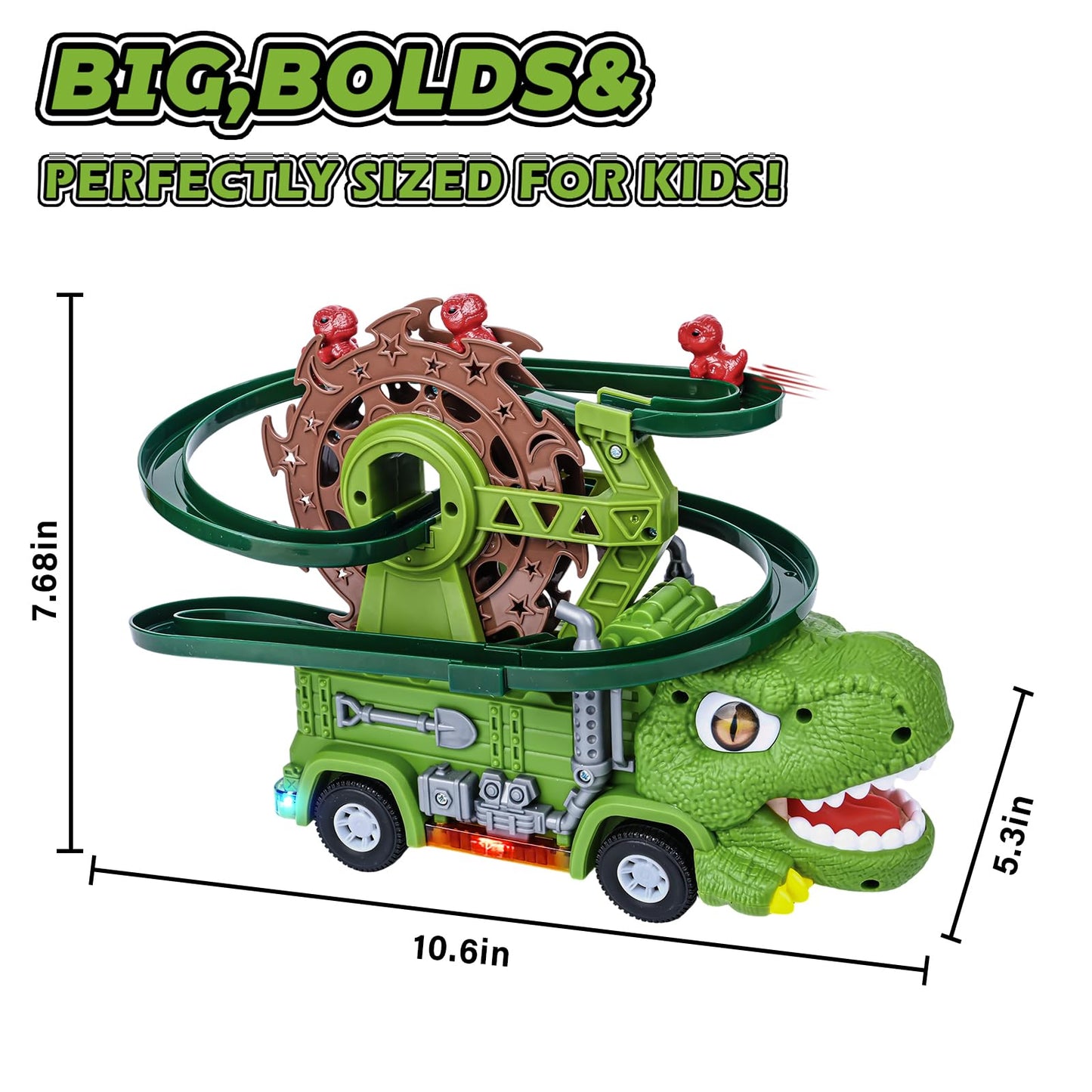 Tyyseis Dinosaur Toys for Kids,2 in 1 Dinosaur Truck Set wiht Nonstop Sliding Baby Dinos On Tracks,Auto Avoids Obstacles Toddlers Crawling Toys,Birthday Gifts with Music Lights for 3 4 5 Year Old Boys