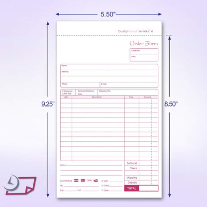 NextDayLabels - NCR Carbonless Order Forms, Bound Wraparound Cover, 50 Sets per Book. (5-1/2 x 8-1/2" - 2 Part)