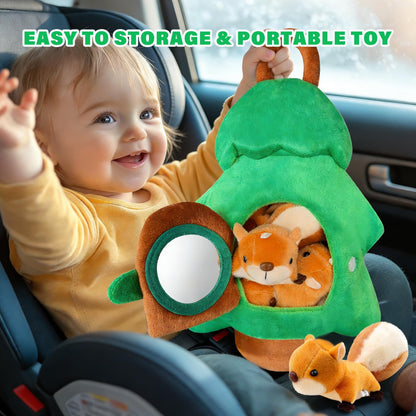 Squirrel Tree Baby Sensory Toy for 6-12 Months, Montessori Plush Hide and Seek Toy for Toddlers 1-3, Infant Developmental Stuffed Animal Playset with 5 Squirrels, Newborn Gift for Boys Girls