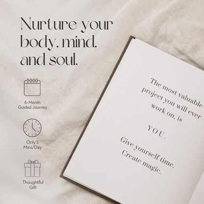YOU – The Well-being Journal by Olive + Page – 6-Month Guided Self Care Journal with Gratitude Prompts, Daily Planner, Habit Tracker, and Reflection – Undated Wellness Journal – Linen Gold Foil Cover (Sand)