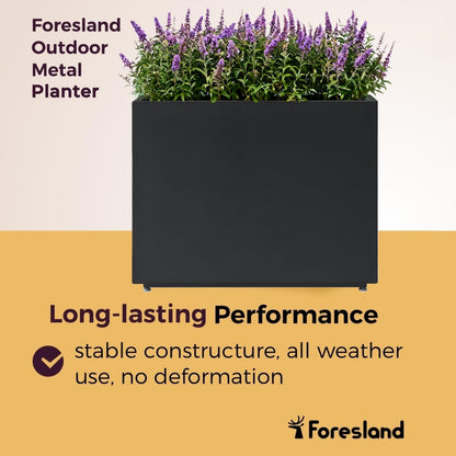 Foresland 30-Inch Tall Elevated Metal Planter, 36Wx11Dx30H Outdoor Planter Box with Removable Partition & Adjustable Feet, for Patio, Yard, Deck, Easy Assembly & Drainage Holes, Black