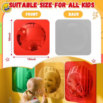 Geiserailie 3 Pcs Sensory Wall Mirror Acrylic Bubble Mirror Toys for Calming Corner Items - Sensory Room Have Visual, Tactile Stimulation (10 x 10 Inch,Red,Yellow,Green)