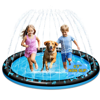 67" Splash Pad for Kids and Dogs, Non-Slip Sprinkler Play Mat, Outdoor Water Toys for Toddlers 1-3 & Kids Ages 4-8, Backyard Summer Water Play