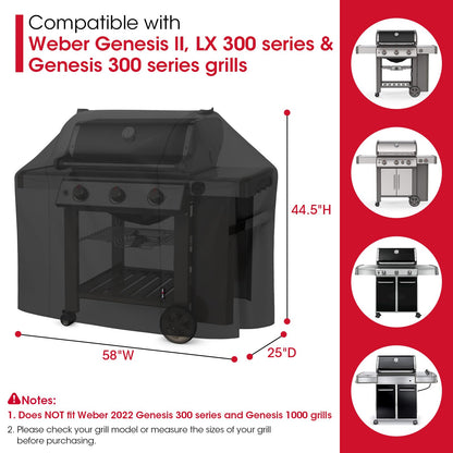 Unicook 58 Inch Grill Cover for Weber Genesis II, LX 300 Series and Genesis 300 Series Gas Grills, Heavy Duty Waterproof Fade Resistant BBQ Cover, All Weather Protection, Compared to Weber 7130