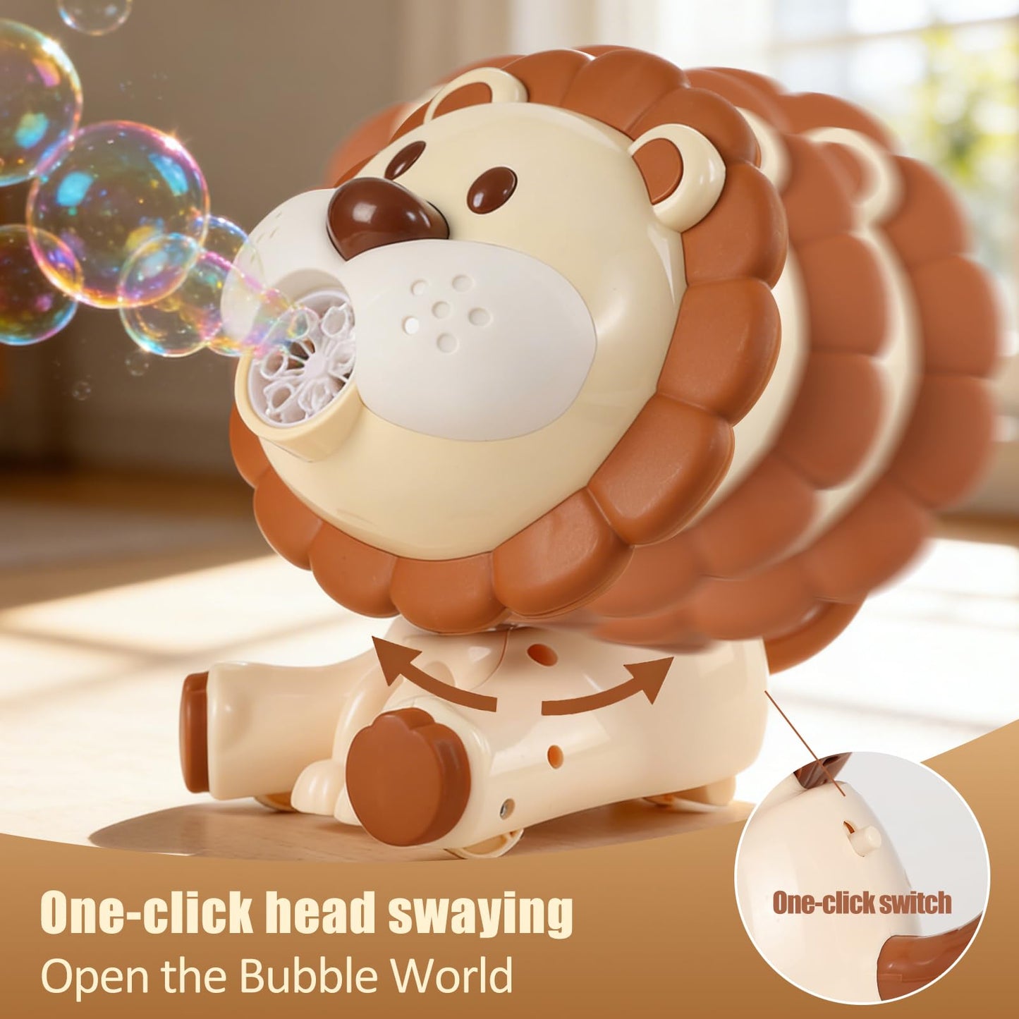 Lion Automatic Bubble Machine for Toddler Kid Toy 1 2 3 4 5 6 7 8 1yr Year Old Little Girl Boy Gift Lawn Mover Maker Blower Summer Outdoor Push Toys Rechargeable Easter Christmas Birthday Present