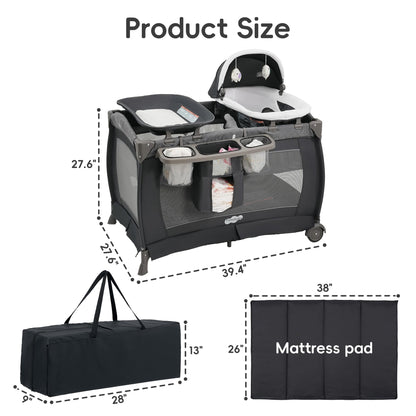 Pamo Babe Pack and Play 4 in 1 Playard Portable Playard Foldable Playpen for Baby and Toddler Portable Crib Mattress Diaper Changer for Newborn (Grey)