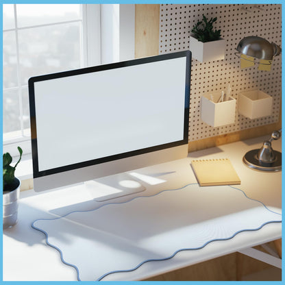 Hahafelt Scalloped Desk Mat Large Scalloped Piping Cute Desk Mat Aesthetic Preppy Table Pad Large Nonslip Pad with Edge Stitching Waterproof Gaming(Blue,31.5 x 15.75 Inches)