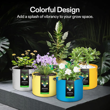 VIVOSUN 5-Pack 10-Gallon Colored Grow Bags, 350G Thick nonwoven Fabric Pots with Handles for Flowers, Fruits and Vegetables