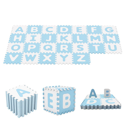 HONEY JOY Foam Floor Tiles for Kids, 12.5” x 12.5” EVA 26-Piece Interlocking Alphabet Puzzle Play Mat, Non-Slip Large Soft Carpet Rug, Easy to Clean, for Baby Crawling Exercise, Playroom (Blue)