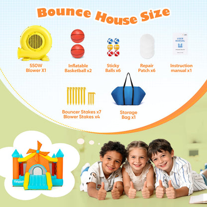 Bounce House for Big Kids 5-10, Large 12.5 × 10FT Windmill Inflatable Bouncy Castle, with Slide & Dual Basketball Hoops & Spacious Jump Area, Outdoor Backyard Birthday Party, with 550W Blower
