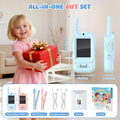 Video Walkie Talkie for Kids - 2 Pack Rechargeable Kids Walkie Talkies Long Range Radios, Video Intercom & Voice Effects, Christmas Birthday Gifts, Toys for Age 3-12 Boys Girls, Indoor Outdoor Travel