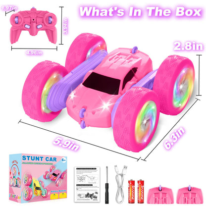 FDCTR Remote Control Car, RC Cars for Girls, 2.4 GHz Double Sided RC Crawler with Upgraded USB-C Modular Battery, 360°Rotating Car Toys for 6 7 8 9 10 11 12 Year Old Girl Birthday Gift Pink-Purple