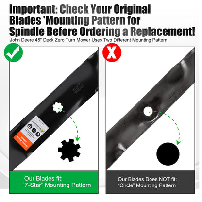 Grasscool GY20852 Mulching Blades with 7 Star Mounting Pattern for John D-eere 48 inch Deck Mower E140 D140 D160 E160 E170 E150 LA145 LA140 48" Zero Turn Lawn Tractor Replace GX21784