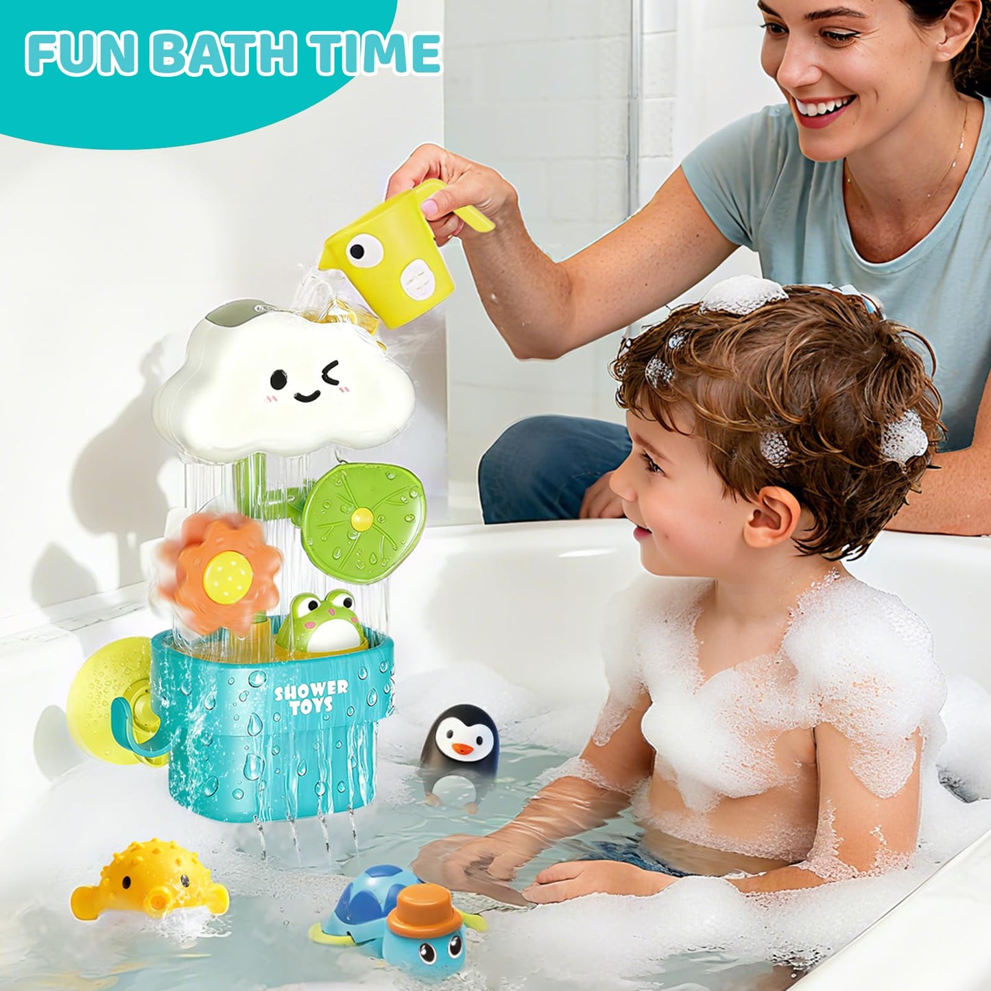 Sitodier Bath Toys for Toddlers 1-3,Baby Waterwheel Bathtub Toy with Suction Cup,Kids Bath Tub Shower Playset,Infant Bathtime Fun Xmas Birthday Gift for 12-18 Months 1 2 3 4 Years Old Baby Girls Boys