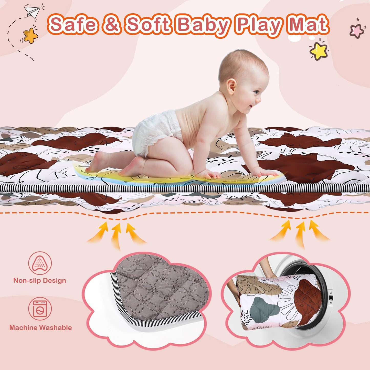 65x50 Playpen Mat for Baby Crawling: Large Baby Play Mat for Kids Infants, Toddler, Soft Non-Slip & Washable Baby Floor mat, Foldable Playmat for Indoor & Outdoor, Boho Design