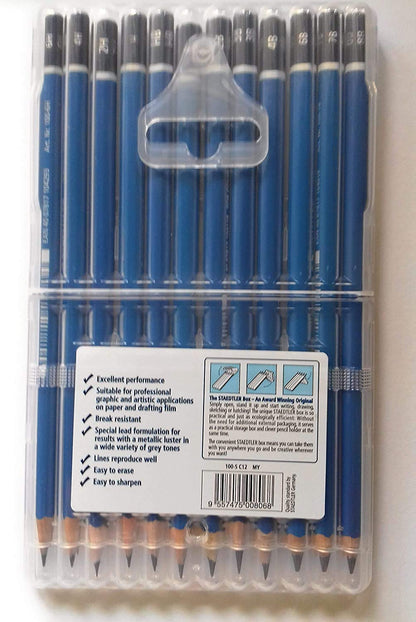 Staedtler Mars Lumograph Pencil Set – 12 Premium Graphite Drawing Pencils (6H-8B) with Sharpener & Dust-Free Eraser – Professional Sketching & Shading Kit for Artists, Designers & Students