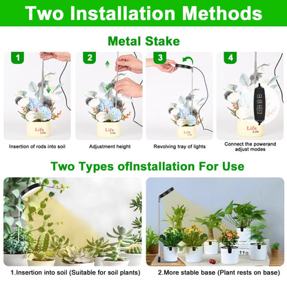 LED Grow Lights for Indoor Plants Full Spectrum, 48 LEDs Plant Light for Indoor Plants with 2 Mounting Options, 3 Optional Spectrums, 3/9/12Hrs, 10 Brightness,6.7"-26" Height Adjustable （black）