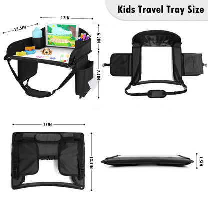 WENRENER Kids Travel Tray for Car Seat, Toddler Road Trip Essentials With Drawing Kit, Travel Activities Must Haves (Black)