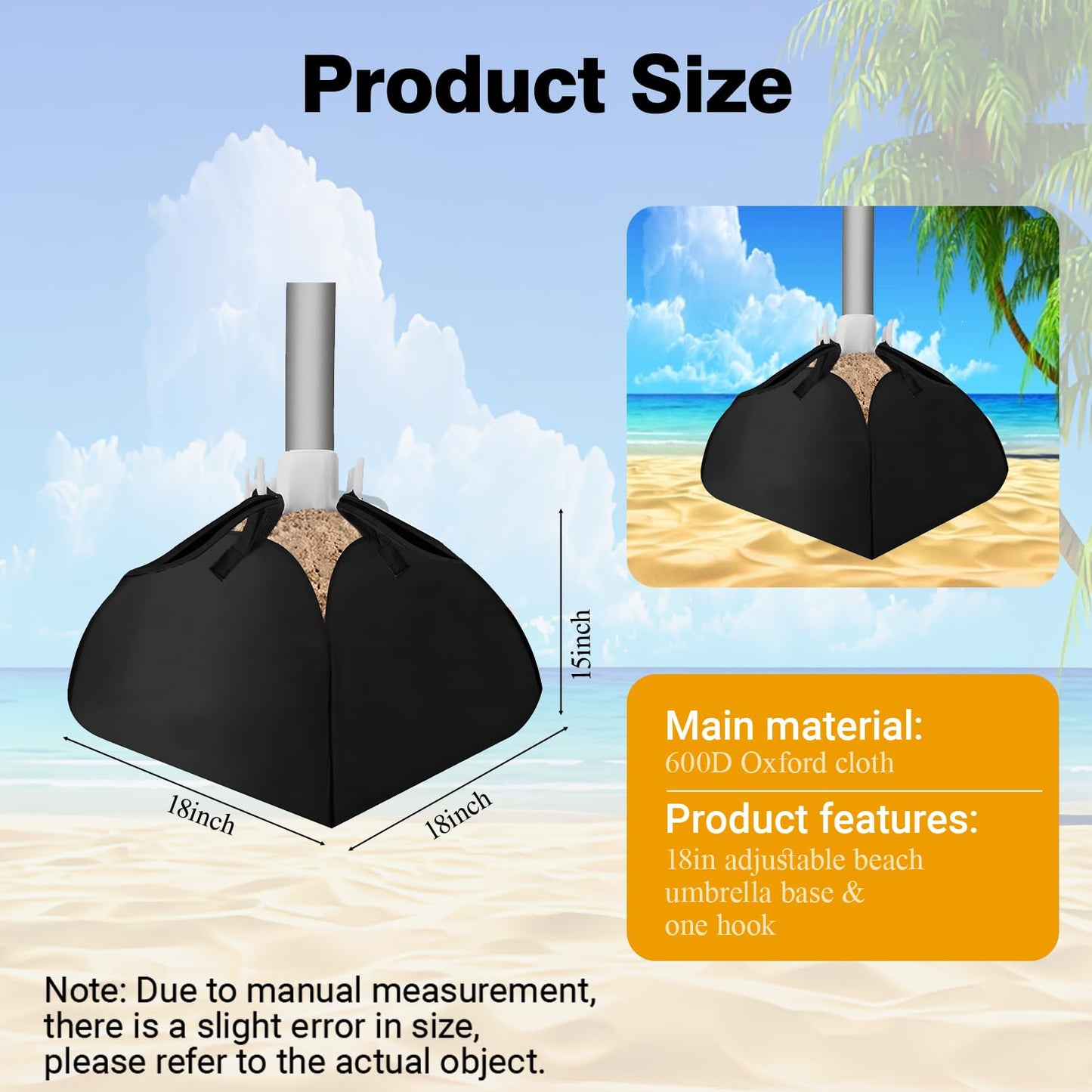 Dddzerong Parasol Base Counterweight - Parasol Fillable Counterweight Sandbag - Heavy Duty Beach Parasol Stand Sand Anchor for Outdoor Patio Garden Beach (2 set)