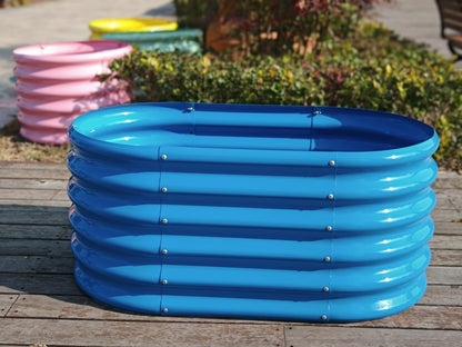 A ANLEOLIFE Kids Mini Raised Garden Beds Outdoor (3-Pack)-40x24x18in Oval Round Galvanized Metal Planter Box for Planting Vegetables, Flowers, Fruits, Eco-Safe & Easy Setup, Sky Blue
