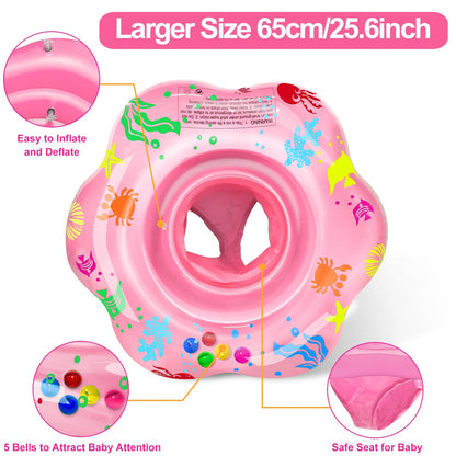 25.6" Inflatable Baby Pool Float for 6-36 Months Anti-Flip Safety Baby Swimming Float Toddler Swim Trainer Water Toys, Infant Swim Floats, Toddler Floaties, Kids Beach Toys Summer Essentials