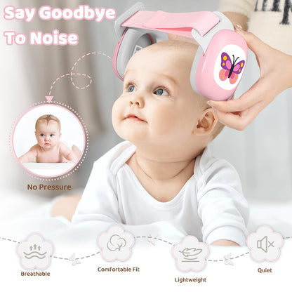 YomauiYee Baby Earmuffs,Baby Noise Cancelling Headphones with Butterfly Pattern, Infant Ear Protection for Toddler 0-48 Months,Infant Travel Essentials for Airplane/Improves Sleep