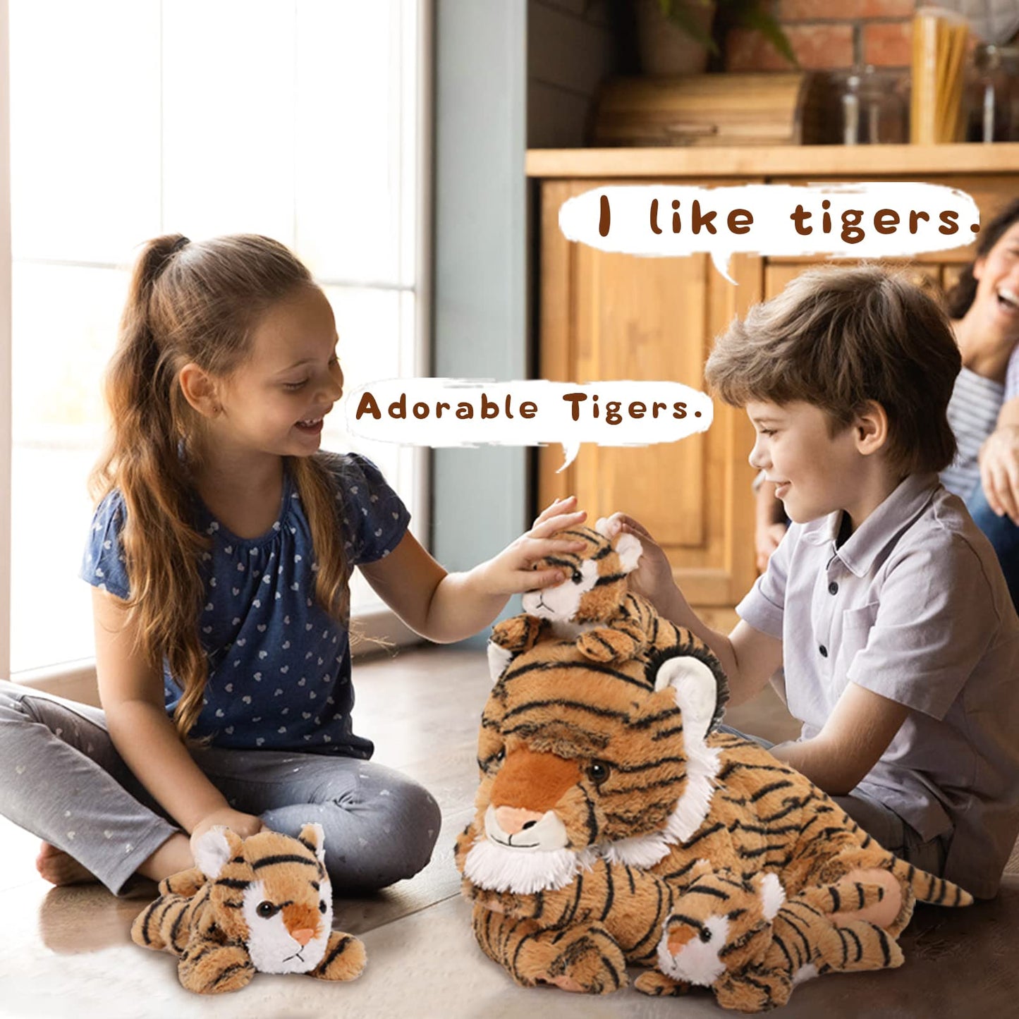 MaoGoLan 20" Tiger Stuffed Animals Set - Giant Stuffed Mommy Tiger with 3 Babies Plush Toy Birthday Gift for Kids Boys Girls - 4PCs Large Wild Zoo Stuffed Animal Plush Toy Christmas Baby Shower Decor