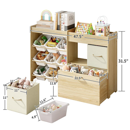 EXPERLAM Toy Storage Organizer for Kids, 9-Bin Toy Organizer with 2-Drawers, Movable Toy Chest and Top Rack, Multifunctional Kids Bookshelf and Toy Storage for Playroom, Bedroom, Nursery, White