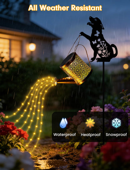 Solar Watering Can Lights with Cascading Light, Solar Lights Outdoor Garden Decor, IP65 Waterproof Hanging Lantern, Hanging Gardening Decor for Outside Patio Porch Yard (Dog)