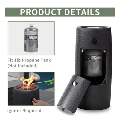 COSIEST Outdoor Propane Fire Pit Table w Compact Ledgestone 11-inch Round Graphite Base, Certified, 40,000 BTU, Free Lava Rocks, Touch-up Pen, Fits 20lb (Black)