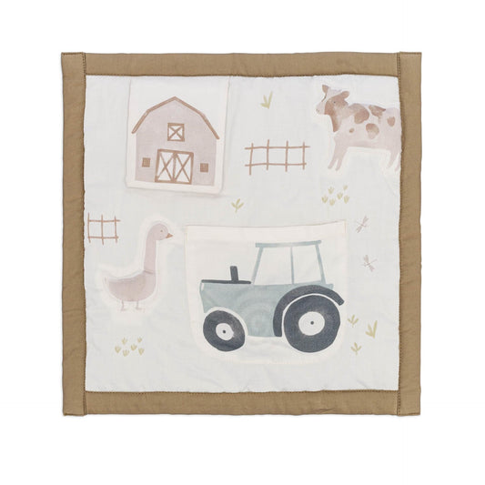 Crane Baby Charlie Farmhouse Activity Travel Mat for Baby, Portable Baby Play Mat, 12" x 12", Barnyard Nursery Decor, Tractors & Barn Animals, Foldable Floor Playmat for Tummy Time, Crawling & Travel