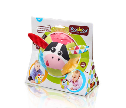 Yookidoo Baby Lights N' Music Friends Ball A Soft Newborn Musical Ball Toy with Flashing Stars and Three Friendly Farm Animals. Ideal for Floor Play, Stroller Or Crib.