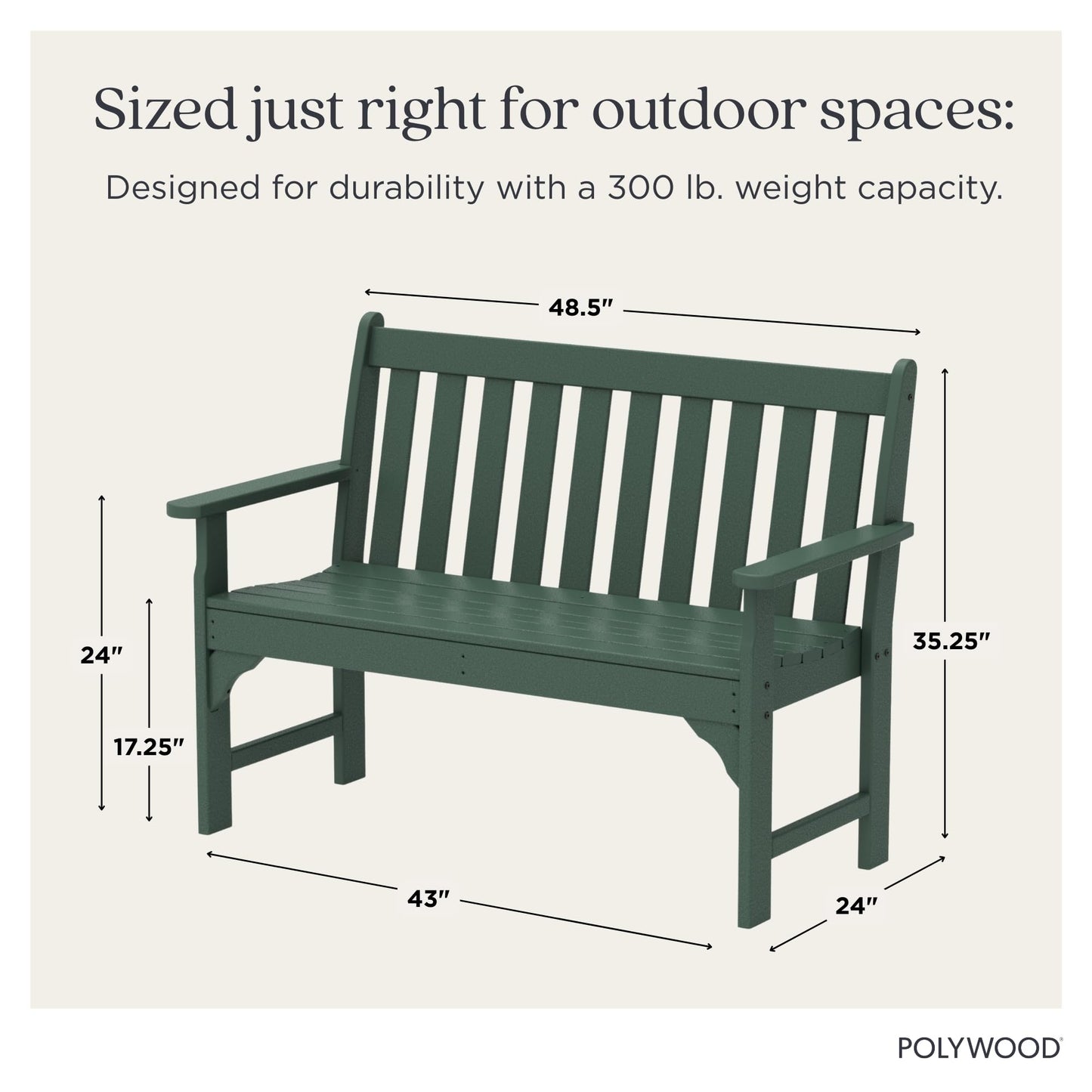 POLYWOOD Vineyard 48" Outdoor Patio Bench, Green