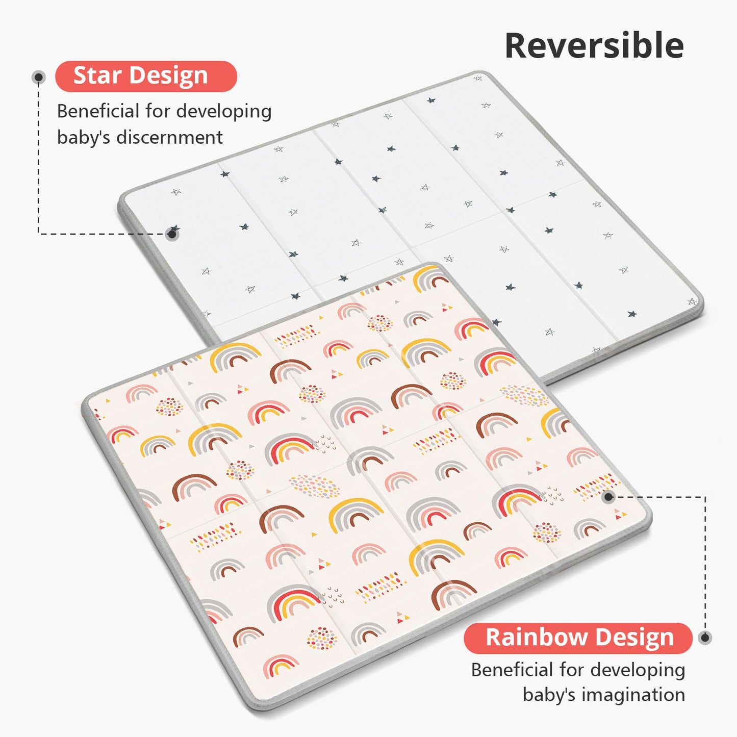 PIGLOG Baby Play Mat, Middle 59X59" Playmat for Playpen, 0.8 Inch Thick Foldable Baby Crawling Mat, Portable Playmat for Babies and Toddlers, Infants, Toddler, Kids