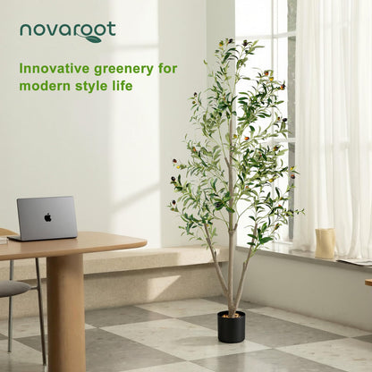 Olive Trees Artificial Indoor, 5FT Tall Faux Olive Tree with Moss and Planter, Artificial Plants Indoor with Natural Wood Trunk and Lifelike Fruits, Fake Tree for Home Office Living Room Decor