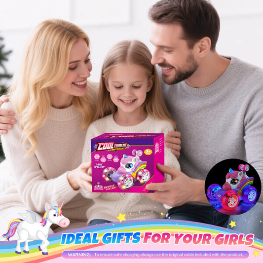 Motivekit Unicorn Remote Control Car Toys for Girl - 360° Rotating Pink RC Stunt Cars 4WD Remote Cars for Kids, 2.4GHz Toy Car with LED Lights, Birthday Gift for 3 4 5 6 7 8 9 Year Old Girl