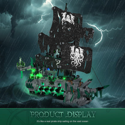 Brihappen Ghost Ship Flying Dutchman Building Blocks Set for Adults (1100 Pieces) - Pirate Ship Model with Light Home Office Collection, Birthday Gifts for Building Blocks Lover