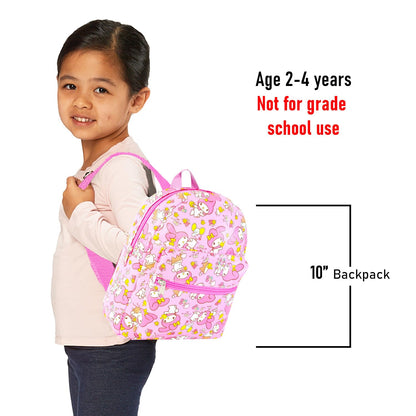My Melody Mini Backpack Set - Bundle of 10” Faux Leather Bag, Water Bottle | Sanrio School Supplies