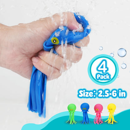 4 Pcs Octopus Water Balls Bath Toy, Sensory Stress Relief Floating Pool Beach Bathtub Toy Reusable Water Bomb Splash Balls, Easter and Christmas Goodie Bag Fillers for Baby Toddler Kids