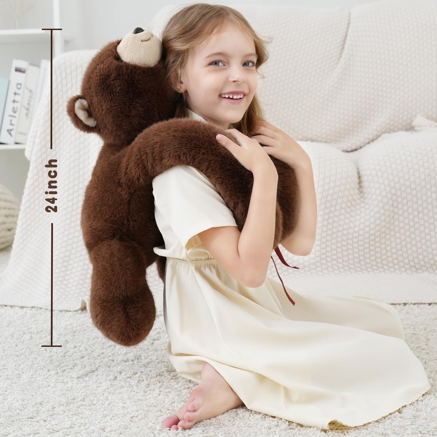YGZE Weighted Bear Stuffed Animal Brown Bear Plush Toy 24 Inch 4 Pound Soft Fur Long Arms Hugging Toy Cozy Gift for Kids Adults Christmas and Birthdays