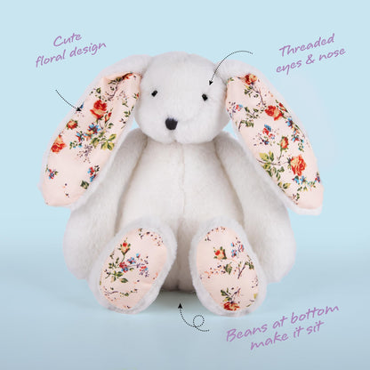 ArtCreativity Blossom Bunny Plush for Kids - 12 inches - White Plush Stuffed Bunny Rabbit with Floral Blossom Print Ears and Feet for Girls - Stuffed Animal Gifts for Kids, Toddlers, and Baby Girls