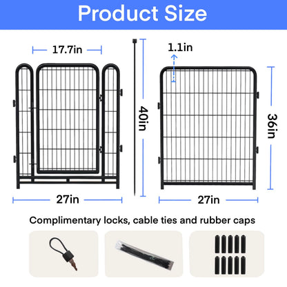 Explovehike Garden Fencing 36 Inch High, 10 Panels Total 22.1Ft(L) Wide Door Low Threshold Dog Fence, Heavy Duty Garden Fence with Gate, Dog Fence Outdoor for Yard, Fencing for Flower Beds, Black