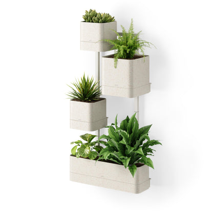 Umbra Cubiko Wall-Mount Planter with Four Adjustable Pots, Suitable for Indoor or Outdoor Use, Sand