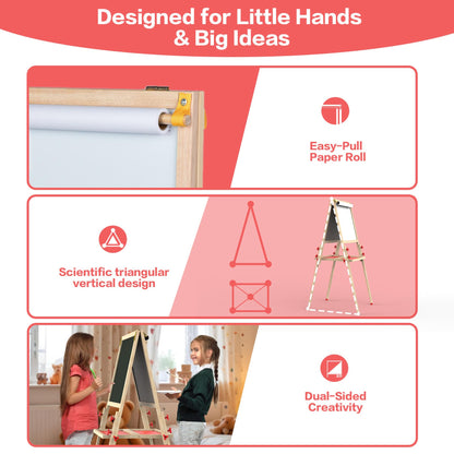Joyooss Art Easel for Kids Easel, Foldable Toddler Easel for Painting Double Sided Whiteboard & Chalkboard, Standing Drawing Board with Paper Roll Children Easel for Kids Ages 2-4 4-8 8-12