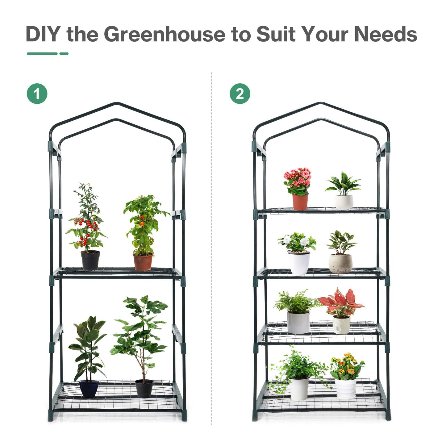 Aoodor 27x19x63 Inch 4 Tier Upgrade Greenhouse with Protective PE/PVC Base for Tidier and Cleaner Indoor Outdoor Gardening on The Deck, Patio or Backyard, Green