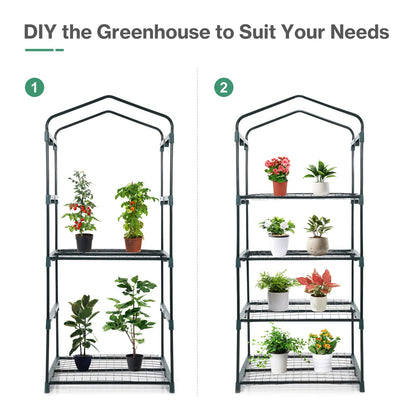 Aoodor 27x19x63 Inch 4 Tier Upgrade Greenhouse with Protective PE/PVC Base for Tidier and Cleaner Indoor Outdoor Gardening on The Deck, Patio or Backyard, Green