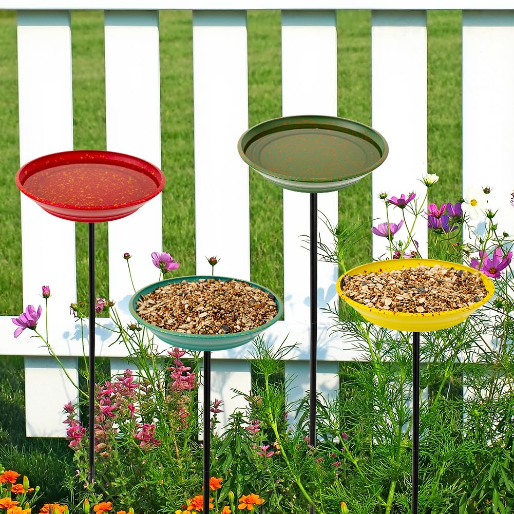 dreamysoul 4 Pack Bee Watering Station, Metal Bee and Butterfly Feeders with Metal Stake, Bee Butterfly and Bird Bath for Outdoor Garden Yard Lawn Decor